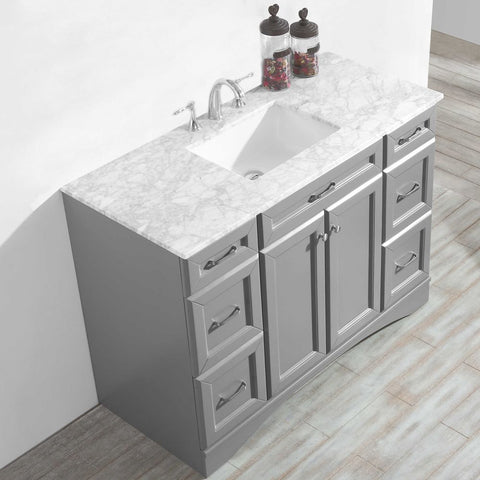 Image of Naples 48" Vanity in Grey with Carrara White Marble Countertop Without Mirror