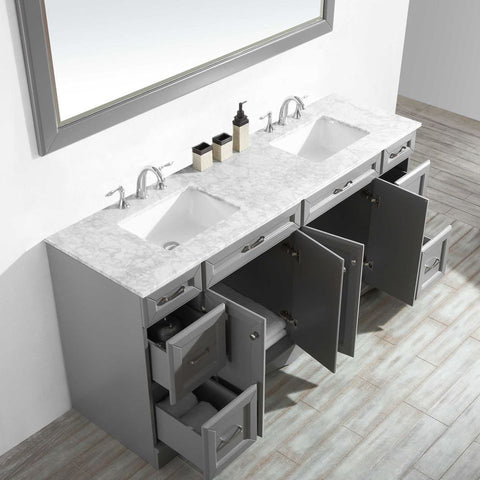 Image of Naples 72" Vanity in Grey with Carrara White Marble Countertop With Mirror