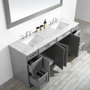 Naples 72" Vanity in Grey with Carrara White Marble Countertop With Mirror