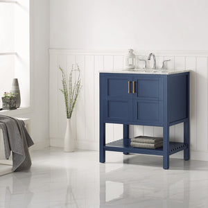 Florence 30" Vanity in Royal Blue with Carrara White Marble Countertop Without Mirror