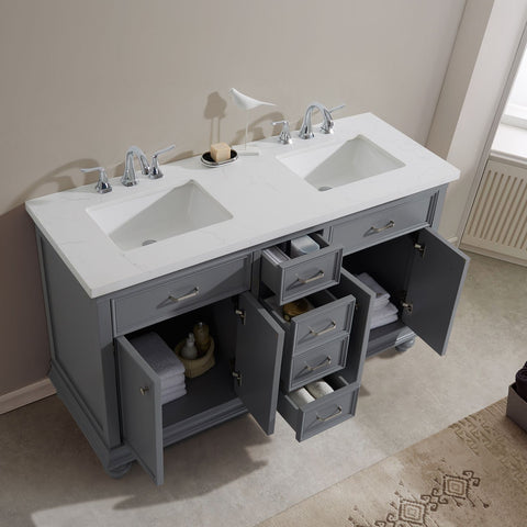 Image of Charlotte 72" Double Vanity in Grey with Carrara Quartz Stone Top With Mirror