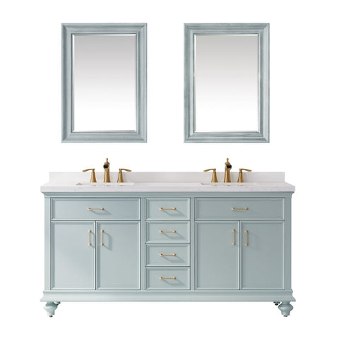 Image of Charlotte 72" Vanity in Finnish Green with Carrara White Composite Stone Countertop With Mirror