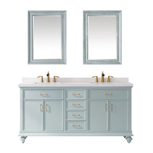 Charlotte 72" Vanity in Finnish Green with Carrara White Composite Stone Countertop With Mirror