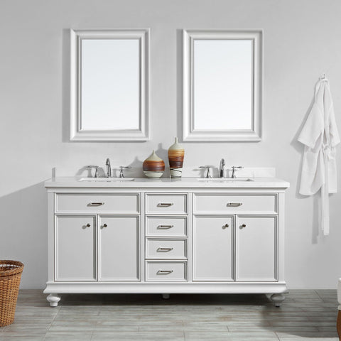 Image of Charlotte 72" Double Vanity in White with Carrara Quartz Stone Top With Mirror