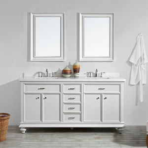 Charlotte 72" Double Vanity in White with Carrara Quartz Stone Top With Mirror