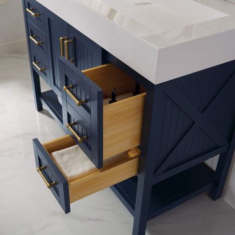 Image of Pavia 48” Single Vanity in Royal Blue with Acrylic under-mount Sink Without Mirror