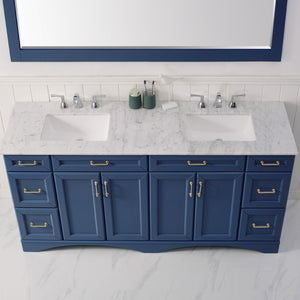 Naples 72" Vanity in Royal Blue with Carrara White Marble Countertop With Mirror