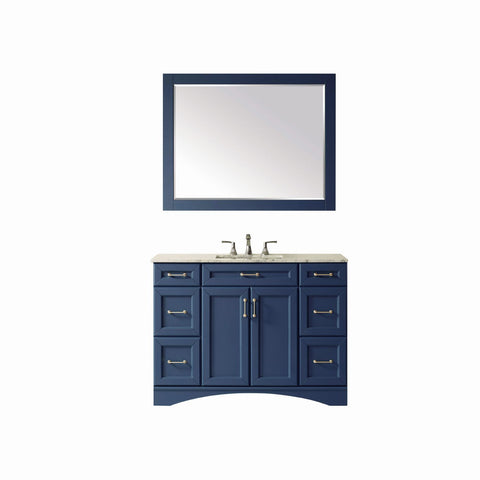 Image of Naples 48" Vanity in Royal Blue with Carrara White Marble Countertop With Mirror