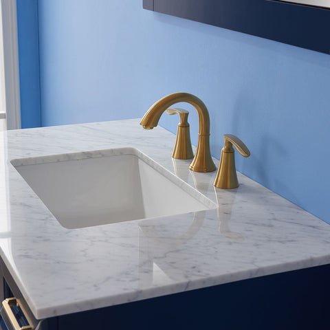 Image of Naples 36" Vanity in Royal Blue with Carrara White Marble Countertop With Mirror