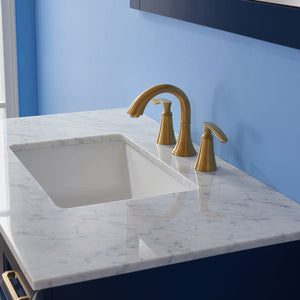 Naples 36" Vanity in Royal Blue with Carrara White Marble Countertop With Mirror