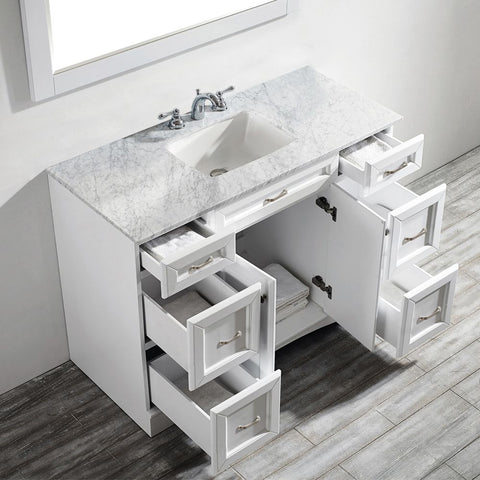 Image of Naples 48" Vanity in White with Carrara White Marble Countertop With Mirror