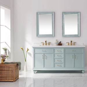 Charlotte 72" Vanity in Finnish Green with Carrara White Composite Stone Countertop With Mirror