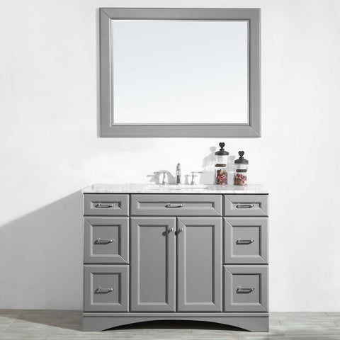 Image of Naples 48" Vanity in Grey with Carrara White Marble Countertop With Mirror