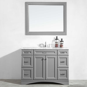 Naples 48" Vanity in Grey with Carrara White Marble Countertop With Mirror