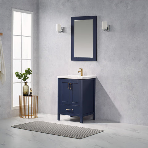 Image of Gela 24" Vanity in Royal Blue with White Drop-In Ceramic Basin With Mirror