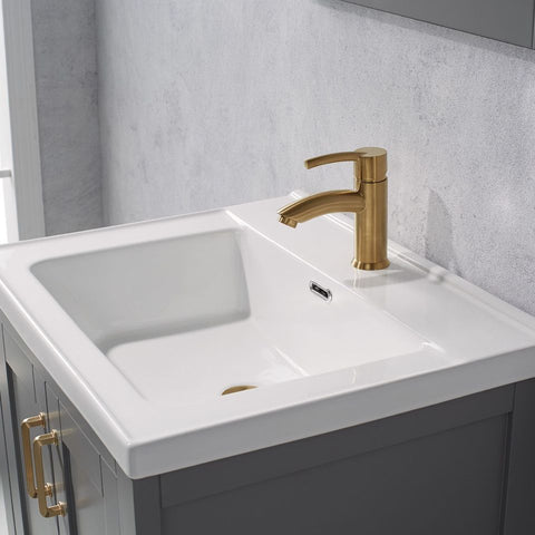 Image of Gela 24" Vanity in Grey with White Drop-In Ceramic Basin With Mirror