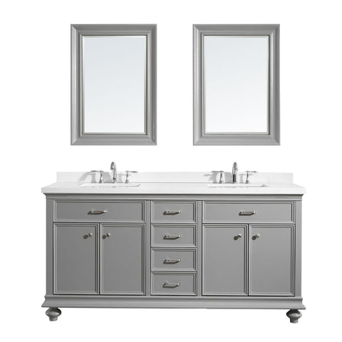 Image of Charlotte 72" Double Vanity in Grey with Carrara Quartz Stone Top With Mirror