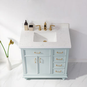 Charlotte 36" Vanity in Finnish Green with Carrara White Composite Stone Countertop Without Mirror