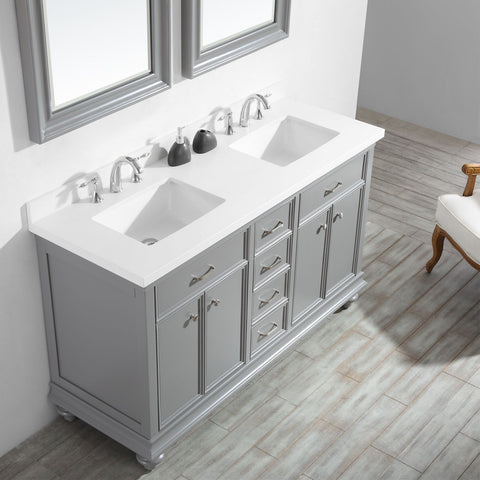 Image of Charlotte 60" Double Vanity in Grey with Carrara Quartz Stone Top With Mirror