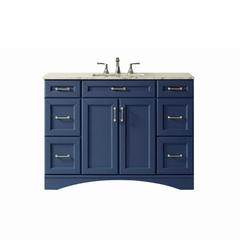 Image of Naples 48" Vanity in Royal Blue with Carrara White Marble Countertop Without Mirror