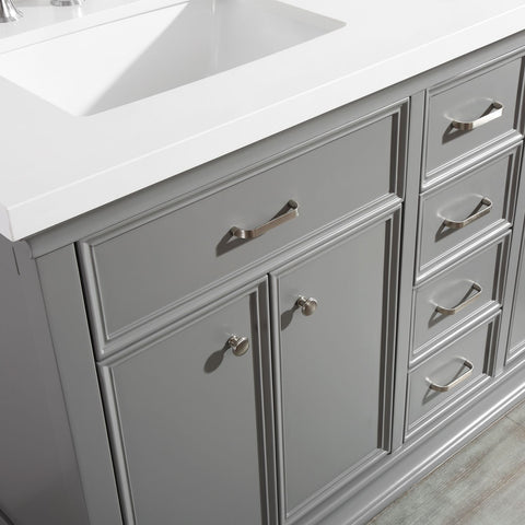 Image of Charlotte 60" Double Vanity in Grey with Carrara Quartz Stone Top With Mirror