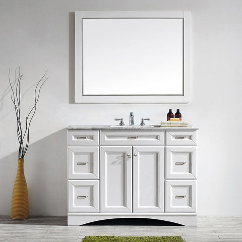 Image of Naples 48" Vanity in White with Carrara White Marble Countertop With Mirror