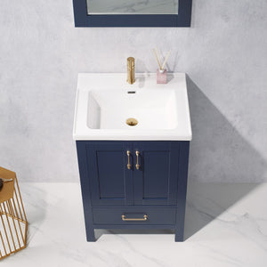 Gela 24" Vanity in Royal Blue with White Drop-In Ceramic Basin With Mirror