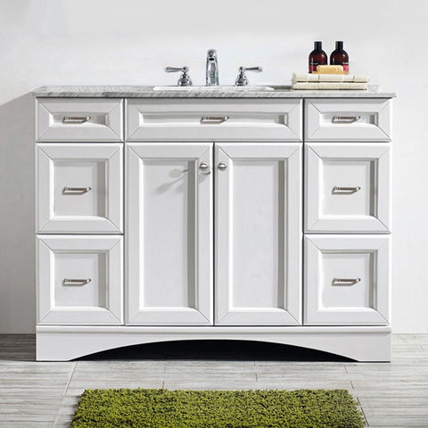 Image of Naples 48" Vanity in White with Carrara White Marble Countertop Without Mirror