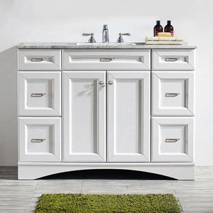 Naples 48" Vanity in White with Carrara White Marble Countertop Without Mirror