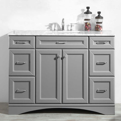 Image of Naples 48" Vanity in Grey with Carrara White Marble Countertop Without Mirror