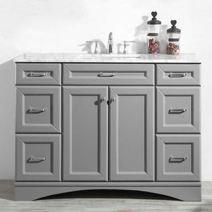 Naples 48" Vanity in Grey with Carrara White Marble Countertop Without Mirror