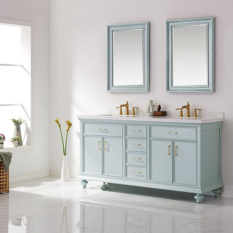 Image of Charlotte 72" Vanity in Finnish Green with Carrara White Composite Stone Countertop With Mirror