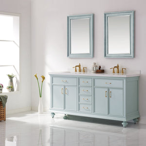 Charlotte 72" Vanity in Finnish Green with Carrara White Composite Stone Countertop With Mirror