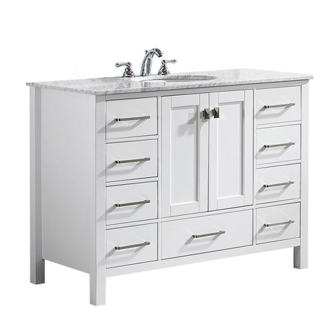 Image of Gela 48" Single Vanity in White  with Carrara White Marble Countertop Without Mirror