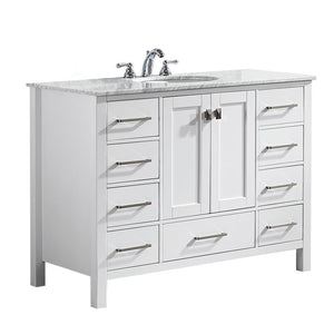 Gela 48" Single Vanity in White  with Carrara White Marble Countertop Without Mirror