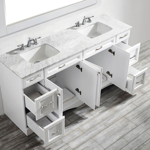 Image of Naples 72" Vanity in White with Carrara White Marble Countertop With Mirror