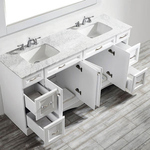 Naples 72" Vanity in White with Carrara White Marble Countertop With Mirror