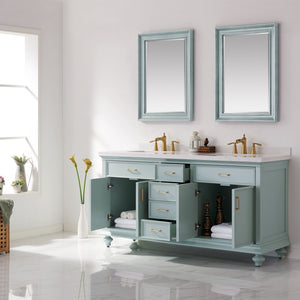 Charlotte 72" Vanity in Finnish Green with Carrara White Composite Stone Countertop With Mirror