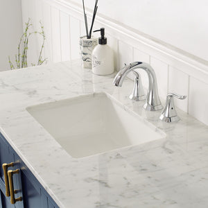 Florence 48" Vanity in Royal Blue with Carrara White Marble Countertop Without Mirror