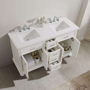 Charlotte 60" Double Vanity in White with Carrara Quartz Stone Top With Mirror