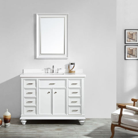 Image of Charlotte 60" Vanity in Finnish Green with Carrara White Composite Stone Countertop With Mirror