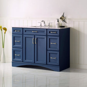 Naples 48" Vanity in Royal Blue with Carrara White Marble Countertop Without Mirror