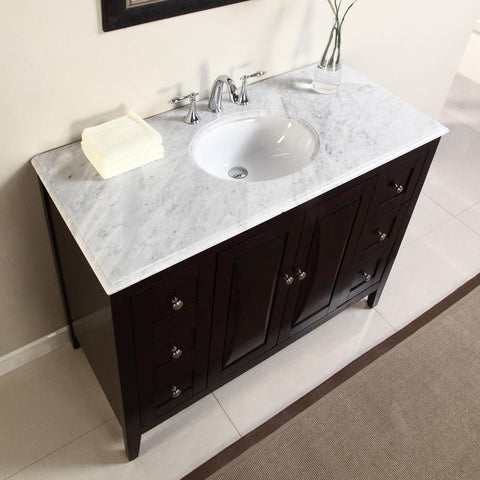 Image of Silkroad Exclusive  48-inch Carrara White Marble Top Single Sink Bathroom Vanity - FS-0269-WM-UWC-48