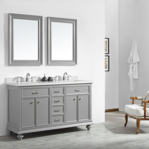 Image of Charlotte 60" Double Vanity in Grey with Carrara Quartz Stone Top With Mirror