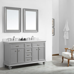 Charlotte 60" Double Vanity in Grey with Carrara Quartz Stone Top With Mirror