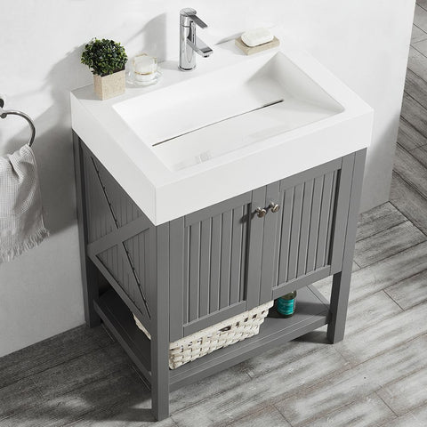 Image of Pavia 28” Single Vanity in Grey with Acrylic under-mount Sink Without Mirror