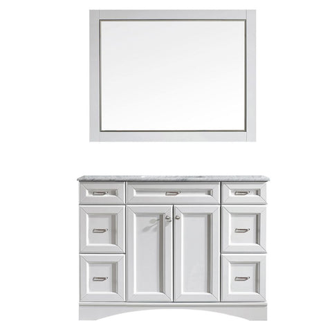 Image of Naples 48" Vanity in White with Carrara White Marble Countertop With Mirror