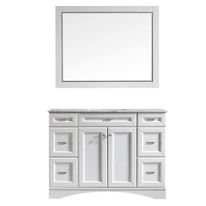 Naples 48" Vanity in White with Carrara White Marble Countertop With Mirror