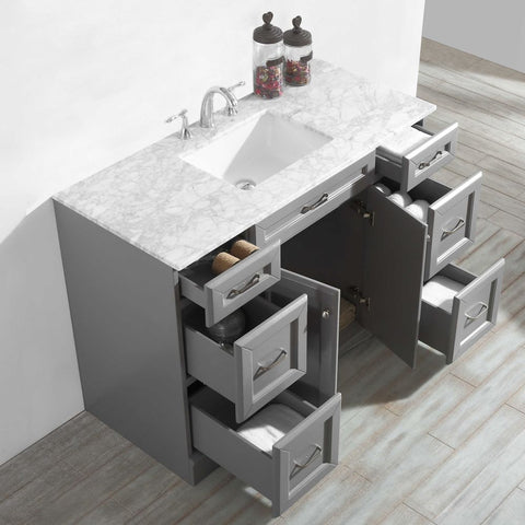 Image of Naples 48" Vanity in Grey with Carrara White Marble Countertop Without Mirror