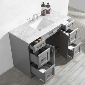 Naples 48" Vanity in Grey with Carrara White Marble Countertop Without Mirror